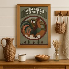 Quadro Vintage Legno Country Chic Fattoria Farm Eggs 