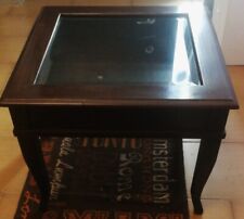 Tavolino salotto caffè in legno massello anta apribile con vetro 57x57x H44 cm