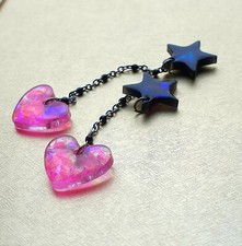 Orecchini pendenti artigianali in resina Cuori e Stelle rosa e neri