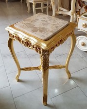 TAVOLINO QUADRATO IN LEGNO FOGLIA ORO CON PIANO IN MARMO