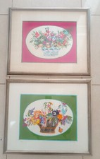 ♥ FELICITA FRAI COPPIA DI LITOGRAFIE 29/50 VINTAGE FIORI ROSA VERDE QUADRO