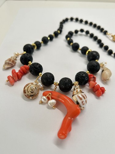 Collana lava corallo - lava,,
