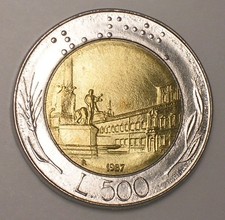 Moneta bimetallica Italia 500