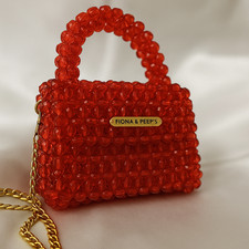 Mini borsa con perline rosse fatta a mano - borsa scintillante con catena oro + bracciale omaggio
