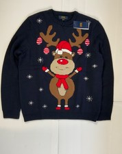 Maglione da uomo OVS, tema Natalizio; colore blu, tg. XL, nuovo