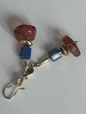 Orecchini Oro 18 Kt Ambra Naturale E Lapislazzuli 