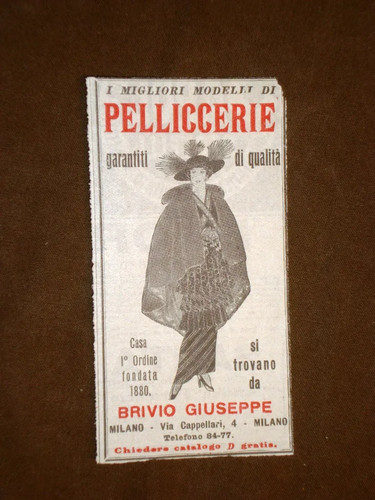 Pubblicità del 1914 pellicce - pubblicità,