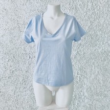 T-SHIRT MAGLIA MAGLIETTA MANICHE CORTE SCOLLO V TURCHESE AZZURRO CELESTE