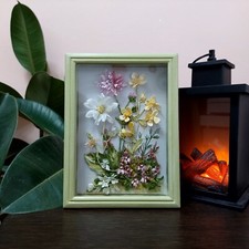 Quadro 3D Rilievo ricamato con nastro Cornice In Legno 17x23 cm Handmade 