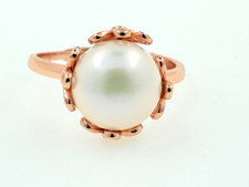 Perla Bianca Argento 925 Rosa Placcato Oro Regolabile Anello Misura UK M - US