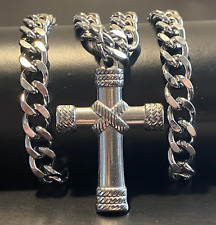 Collana rosario con croce in acciaio inox da uomo catenina catena 50 cm rap