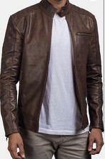 Giacca Pelle Uomo Biker Jacket Moto Morbida Pelle di Agnello Giacca Slimfit Corta