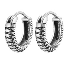 ORECCHINI UOMO DONNA UNISEX TEXTURE PELLE SERPENTE ACCIAIO INOSSIDABILE SILVER