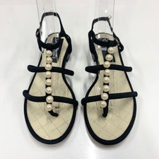 CHANEL Sandali scamosciati marca cocco perle scarpe mules donna EU 35 1 2 nero beige