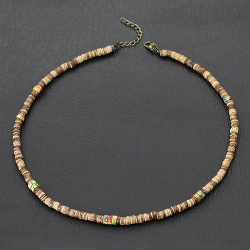 Natural coconut wood necklace - natural,