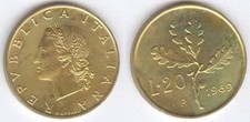Monete Repubblica Italiana: 20 Lire da 1969 al 1999 - FDC ASSOLUTO - da rotolino