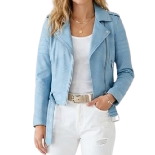 Giacca biker donna blu chiaro