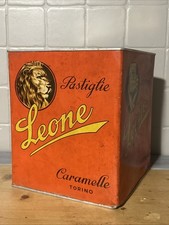 Scatola Di latta Pubblicitaria Cubo Caramelle Pastiglie Leone Torino Anni 40