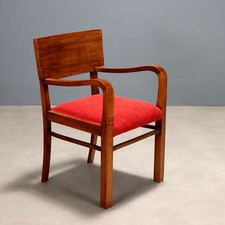 Sedia Art Déco Legno Curvato Tessuto Rosso Italia Design Anni 40-50 Originale