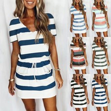 Mini abito donna taglie forti a righe donna estivo casual tasca boho prendisole