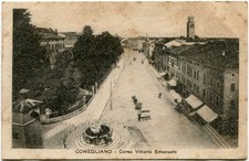 Primi '900 Conegliano Corso Vittorio Emanuele Carro Cavallo Fontana FP B/N ANIM