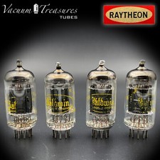 12AU7 ( ECC82 ) RAYTHEON Long Black Plate O Getter Matched Tubes Made in USA