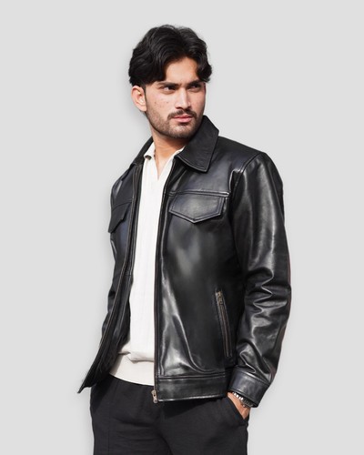 Giacca classica pelle nera - in,