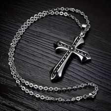 COLLANA DA UOMO IN ACCIAIO CON CROCE PLACCATO IN ARGENTO STILE ALLA MODA