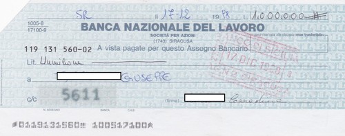 Siracusa assegno della banca - siracusa,