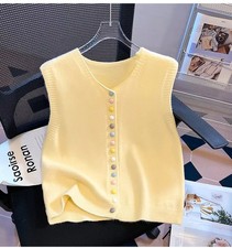Gilet Giallo In Maglia Con Bottoni Multicolor Look Giovane Trendy CF52168