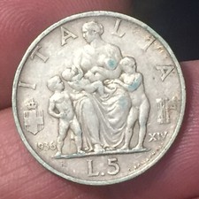 VEIII ITALIA 5 Lire Argento 1936 FECONDITA'