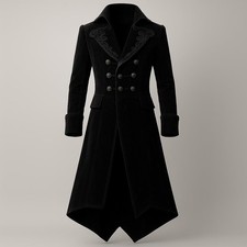 Costume cosplay uomo gotico vittoriano coda lungo nero giacca steampunk