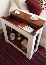 Tavolino Laterale da Divano Tavolo appoggio in Legno Massello Bianco con ribalta