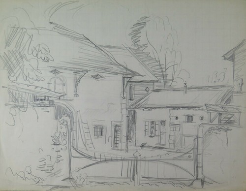 Disegno antico veduta casa - antico,