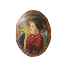 Dipinto Ad Olio Antico Ovale