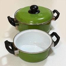 Set 2 Pentole + Coperchio Doppio Manico Verde Vintage Shabby Chic Country Retro