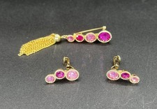 Set orecchini vintage Sarah Coventry rosa strass nappa spilla, clip on