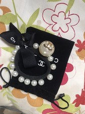 CHANEL HAIR TIE  WITH PEARL  LOGO CC  /HAIRBAND LOGO CC