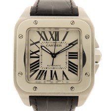 Orologio automatico CARTIER Santos 100 acciaio inox/pelle bianco