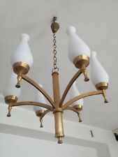 lampadario mid century a 6 luci ottone e opaline di murano