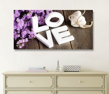 Provenzale love - QUADRO 90x45cm SU TELA SHABBY CHIC VINTAGE FIORI LAVANDA CUORE