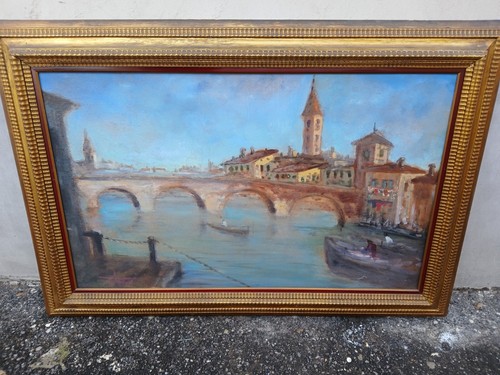Quadro dipinto paesaggio - paesaggio, ponte