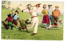 Antica Cartolina Illustrata Eugen Hartung Non Viaggiata Tema Gatti Gioco Golf