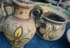 Antica Maiolica Siciliana, coppia anfora e vaso  policromi integri