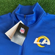 Nike NFL Los Angeles Rams Dri-FIT Pullover Maglione 1/4 Zip Blu Uomo Small Nuovo con etichette