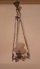 Antico elegante lampadario lampione lampada bronzo ampolla paralume cristallo