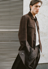 NWT MANGO MNG $400 CHOCOLATE SUEDE LEATHER FLAP POCKET JACKET SZ L LARGE