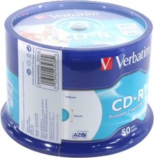 50 mandrini originali Verbatim CD-R bianchi stampabili 700 MB 52x 80 minuti 43438