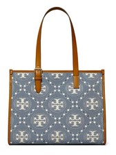 BORSA TOTE BAG TORY BURCH $448 T MONOGRAM DENIM NUOVA CON ETICHETTE