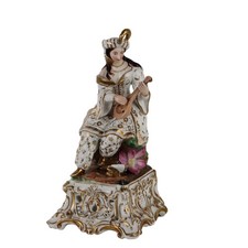 Portaprofumo Antico Porcellana Francia '800 Decori oro Statuina orientale antica